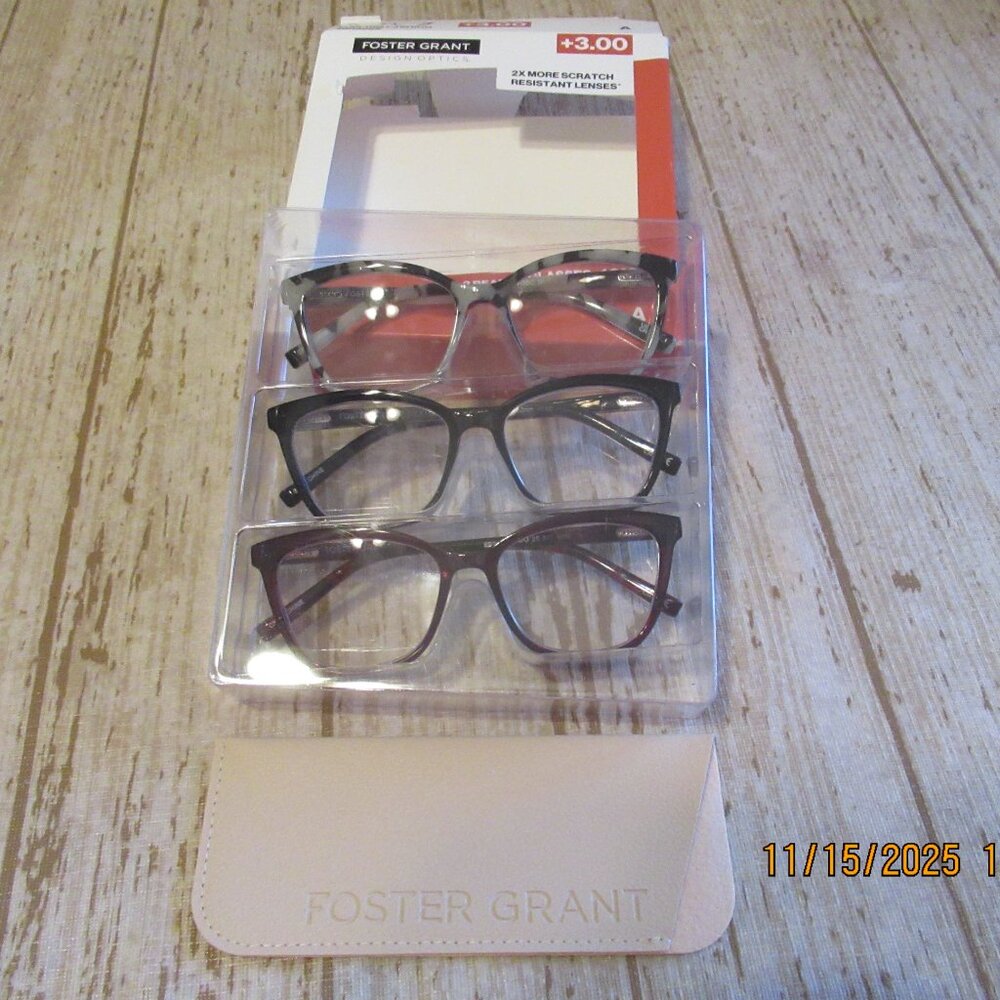 New Foster Grant +3.00 Quality Reading Glasses - Picture 3 of 3